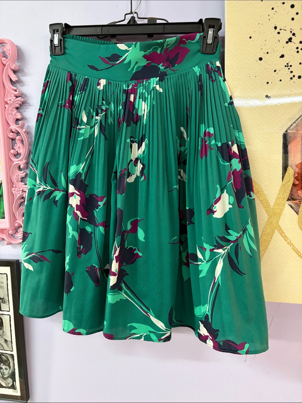 Merona Green Floral Circle Skirt